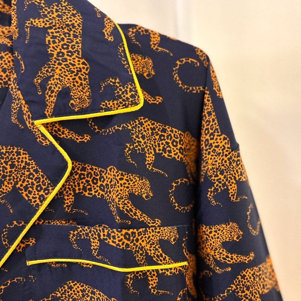 SILK Elegant Leopard Print Pajama Set Lounging Suit L XL - Picture 7 of 7